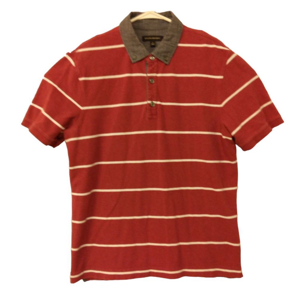 Banana Republic Red and Gray Striped Polo Shirt